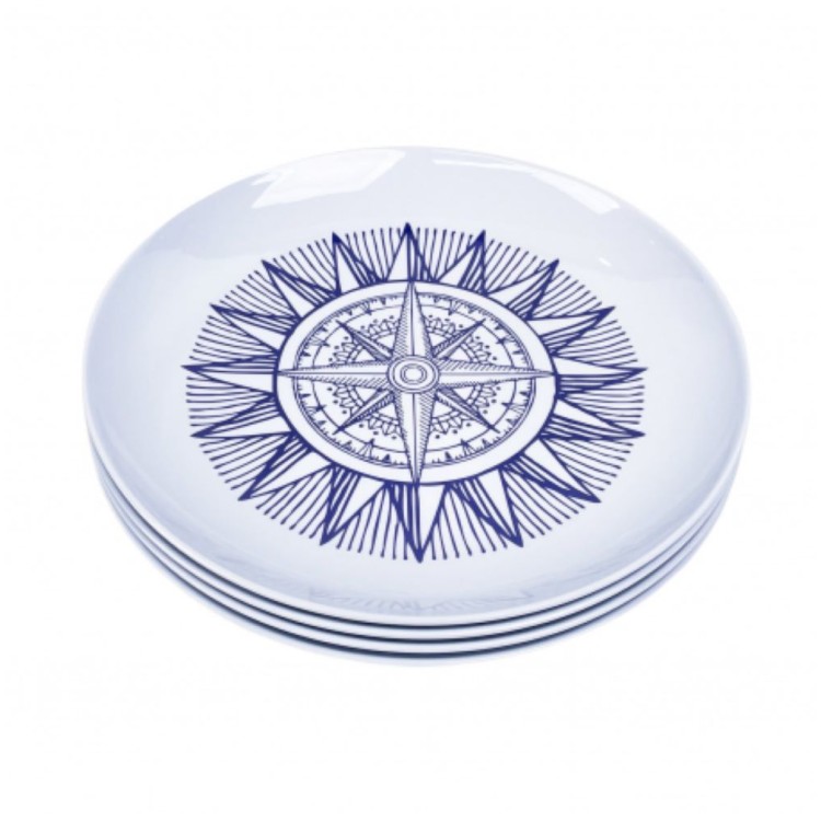 1 - Lot de 4 assiettes plates camping en mélamine incassables sans BPA pour camping-cars, vans et bateaux Ø 25 cm
